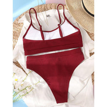 Load image into Gallery viewer, High Waist Bikinis Swimwear Women Push Up Swimsuits Solid High Waist Bikini Sets Sporty Two Pieces Swimsuit Scoop Neck Bathing Suits for Women Ribbed Bathing Suits High Cut Summer Beachwear