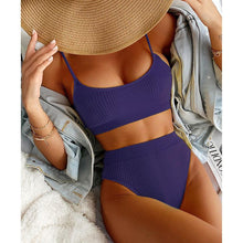 Load image into Gallery viewer, High Waist Bikinis Swimwear Women Push Up Swimsuits Solid High Waist Bikini Sets Sporty Two Pieces Swimsuit Scoop Neck Bathing Suits for Women Ribbed Bathing Suits High Cut Summer Beachwear