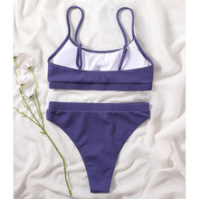 Load image into Gallery viewer, High Waist Bikinis Swimwear Women Push Up Swimsuits Solid High Waist Bikini Sets Sporty Two Pieces Swimsuit Scoop Neck Bathing Suits for Women Ribbed Bathing Suits High Cut Summer Beachwear