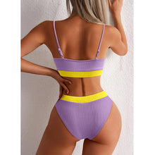 Load image into Gallery viewer, High Waist Bikinis Swimwear Women Push Up Swimsuits Solid High Waist Bikini Sets Sporty Two Pieces Swimsuit Scoop Neck Bathing Suits for Women Ribbed Bathing Suits High Cut Summer Beachwear
