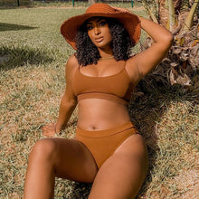 Load image into Gallery viewer, High Waist Bikini Swimsuits Women Push Up Swimwear Ribbed Bathing Suit Strap Bikinis Set Beachwear High Waist Bathing Suit Full Coverage Two Piece Swimsuit