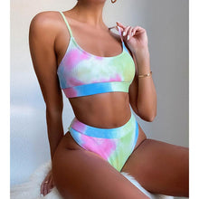 Load image into Gallery viewer, High Waist Bikini Swimsuits Women Push Up Swimwear Ribbed Bathing Suit Strap Bikinis Set Beachwear High Waist Bathing Suit Full Coverage Two Piece Swimsuit