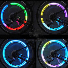 Load image into Gallery viewer, 1 Pair Bicycle LED Wheel Light Cycling Neon LED Wheel Spoke Valve Cap Alarm Lights Wheel Tyre Valve Dust Cap Safety Waterproof Motion Activated Spoke Flash Lights Car Valve Stems Caps Accessories