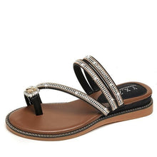 Load image into Gallery viewer, Rhinestones Women Sandals Flip Flops Summer Leather Crystal Slippers Sandals For Women Casual Summer Flat Rhinestone Crystal Sandal Slippers Comfy Beach Shoes Flip Flops