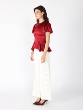 Load image into Gallery viewer, Puffed Sleeve Ruffle Bottom Crew Neck Top