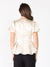 Load image into Gallery viewer, Puffed Sleeve Ruffle Bottom Crew Neck Top