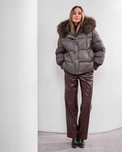 Load image into Gallery viewer, Remi Genuine Fur Trim Down Fill Jacket in Umber
