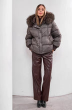 Load image into Gallery viewer, Remi Genuine Fur Trim Down Fill Jacket in Umber