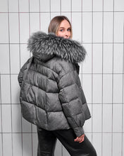 Load image into Gallery viewer, Remi Genuine Fur Trim Down Fill Jacket in Dark Grey