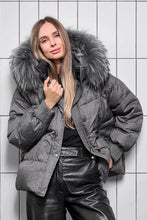 Load image into Gallery viewer, Remi Genuine Fur Trim Down Fill Jacket in Dark Grey