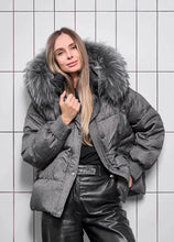 Load image into Gallery viewer, Remi Genuine Fur Trim Down Fill Jacket in Dark Grey