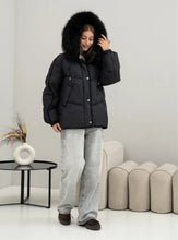 Load image into Gallery viewer, Ember Genuine Fur Trim Down Fill Jacket in Black
