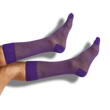 Load image into Gallery viewer, Purple / Gold Birdseye Dress Socks