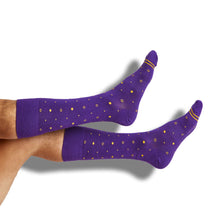 Load image into Gallery viewer, Purple / Gold Mixed Dot Dress Socks