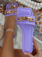 Load image into Gallery viewer, Purple Women's Slippers Summer Gold Chain Luxury Square Head Flat Heel Outdoor Beach Women Slides Sandals Leather Flat Sandals Strap Slides With Chain Open Toe Summer Slippers