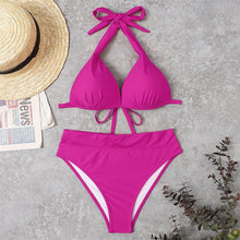 Load image into Gallery viewer, Push Up Bikini New Two Piece Swimsuit Women High Waist Black Pink Bikinis Set Women's Halter Padded Top Push Up Bikini Set Two Piece Swimsuits Bathing Suits Beachwear Swimwear Beachwear Bathing Suit