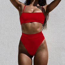 Load image into Gallery viewer, Push Up Bikini Set Swimsuits High Waist Swimwear Women Ribbed Bathing Suits Brazilian Bikinis Swimsuit for Women Bottom Triangle Bikinis Top Bathing Suit
