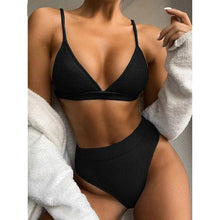 Load image into Gallery viewer, Push Up Bikini Set Swimsuits High Waist Swimwear Women Ribbed Bathing Suits Brazilian Bikinis Swimsuit for Women Bottom Triangle Bikinis Top Bathing Suit
