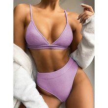 Load image into Gallery viewer, Push Up Bikini Set Swimsuits High Waist Swimwear Women Ribbed Bathing Suits Brazilian Bikinis Swimsuit for Women Bottom Triangle Bikinis Top Bathing Suit