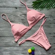 Load image into Gallery viewer, Push Up Bikini Set Swimsuits High Waist Swimwear Women Ribbed Bathing Suits Brazilian Bikinis Swimsuit for Women Bottom Triangle Bikinis Top Bathing Suit