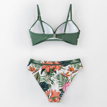 Load image into Gallery viewer, Push Up Floral Bikini Sets Women Two Pieces Swimsuits Women's Bathing Suits Push Up Halter Bandage Bikini Floral Printing Swim Bottoms Two Piece Swimsuits New Girl Beach Bathing Suits Swimwear
