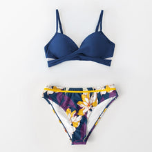 Load image into Gallery viewer, Push Up Floral Bikini Sets Women Two Pieces Swimsuits Women's Bathing Suits Push Up Halter Bandage Bikini Floral Printing Swim Bottoms Two Piece Swimsuits New Girl Beach Bathing Suits Swimwear
