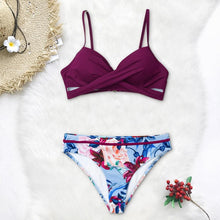 Load image into Gallery viewer, Push Up Floral Bikini Sets Women Two Pieces Swimsuits Women's Bathing Suits Push Up Halter Bandage Bikini Floral Printing Swim Bottoms Two Piece Swimsuits New Girl Beach Bathing Suits Swimwear