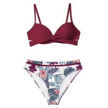 Load image into Gallery viewer, Push Up Floral Bikini Sets Women Two Pieces Swimsuits Women's Bathing Suits Push Up Halter Bandage Bikini Floral Printing Swim Bottoms Two Piece Swimsuits New Girl Beach Bathing Suits Swimwear
