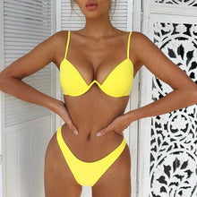 Load image into Gallery viewer, Push Up Unpadded Bikini Set Women 4 Colors Bandage Bikini Set Swimsuit Thong Bottom Swimwear Two Pieces Plain Bikini Bathing Suit Swimwear Bathing