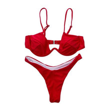 Load image into Gallery viewer, Push Up Unpadded Bikini Set Women 4 Colors Bandage Bikini Set Swimsuit Thong Bottom Swimwear Two Pieces Plain Bikini Bathing Suit Swimwear Bathing