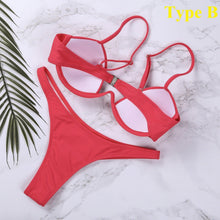 Load image into Gallery viewer, Push Up Unpadded Bikini Set Women 4 Colors Bandage Bikini Set Swimsuit Thong Bottom Swimwear Two Pieces Plain Bikini Bathing Suit Swimwear Bathing