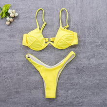Load image into Gallery viewer, Push Up Unpadded Bikini Set Women 4 Colors Bandage Bikini Set Swimsuit Thong Bottom Swimwear Two Pieces Plain Bikini Bathing Suit Swimwear Bathing