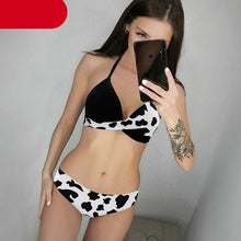 Load image into Gallery viewer, Push Up Women Bikinis Swimwear Women's Bathing Suits Push Up Halter Bandage Bikini Floral Printing Swim Bottoms Two Piece Swimsuits Women Swimsuits Bathing Suit Halter Leaf Print Beach Wear Plus Size