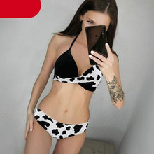 Load image into Gallery viewer, Push Up Women Bikinis Swimwear Women's Bathing Suits Push Up Halter Bandage Bikini Floral Printing Swim Bottoms Two Piece Swimsuits Women Swimsuits Bathing Suit Halter Leaf Print Beach Wear Plus Size