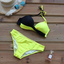 Load image into Gallery viewer, Push Up Women Bikinis Swimwear Women's Bathing Suits Push Up Halter Bandage Bikini Floral Printing Swim Bottoms Two Piece Swimsuits Women Swimsuits Bathing Suit Halter Leaf Print Beach Wear Plus Size
