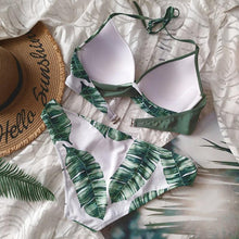 Load image into Gallery viewer, Push Up Women Bikinis Swimwear Women's Bathing Suits Push Up Halter Bandage Bikini Floral Printing Swim Bottoms Two Piece Swimsuits Women Swimsuits Bathing Suit Halter Leaf Print Beach Wear Plus Size