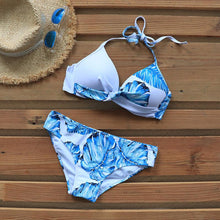 Load image into Gallery viewer, Push Up Women Bikinis Swimwear Women's Bathing Suits Push Up Halter Bandage Bikini Floral Printing Swim Bottoms Two Piece Swimsuits Women Swimsuits Bathing Suit Halter Leaf Print Beach Wear Plus Size
