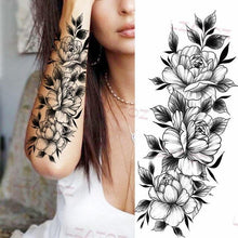 Load image into Gallery viewer, Realistic Sketches Black Flowers Temporary Waterproof Flower Tattoos Modern Body Arm Drawing For Womens