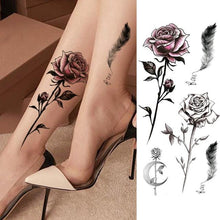 Load image into Gallery viewer, Realistic Sketches Black Flowers Temporary Waterproof Flower Tattoos Modern Body Arm Drawing For Womens