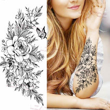 Load image into Gallery viewer, Realistic Sketches Black Flowers Temporary Waterproof Flower Tattoos Modern Body Arm Drawing For Womens