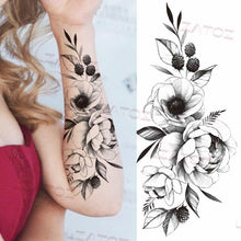 Load image into Gallery viewer, Realistic Sketches Black Flowers Temporary Waterproof Flower Tattoos Modern Body Arm Drawing For Womens