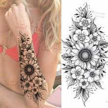 Load image into Gallery viewer, Realistic Sketches Black Flowers Temporary Waterproof Flower Tattoos Modern Body Arm Drawing For Womens