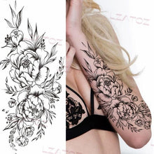 Load image into Gallery viewer, Realistic Sketches Black Flowers Temporary Waterproof Flower Tattoos Modern Body Arm Drawing For Womens