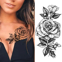 Load image into Gallery viewer, Realistic Sketches Black Flowers Temporary Waterproof Flower Tattoos Modern Body Arm Drawing For Womens