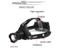 Load image into Gallery viewer, Rechargeable Adjustable Brightest Zoomable Powerful XHP160 LED Headlamp Waterproof Headlight Power Bank 18650 Battery Headlamps For Hiking Camping Fishing Running