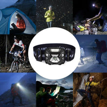 Load image into Gallery viewer, Rechargeable Adjustable LED USB Headlight Powerfull Elastic High Lumens Headband Headlamp Motion Sensor Flashlight For Adults Kids Running Camping Hiking Camping