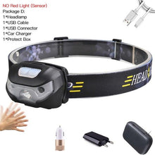 Load image into Gallery viewer, Rechargeable Adjustable LED USB Headlight Powerfull Elastic High Lumens Headband Headlamp Motion Sensor Flashlight For Adults Kids Running Camping Hiking Camping