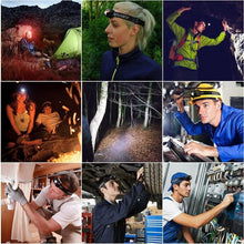 Load image into Gallery viewer, Rechargeable Adjustable LED USB Headlight Powerfull Elastic High Lumens Headband Headlamp Motion Sensor Flashlight For Adults Kids Running Camping Hiking Camping