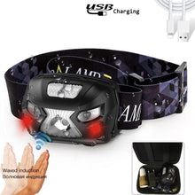 Load image into Gallery viewer, Rechargeable Adjustable LED USB Headlight Powerfull Elastic High Lumens Headband Headlamp Motion Sensor Flashlight For Adults Kids Running Camping Hiking Camping