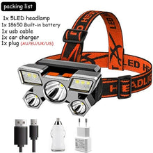 Load image into Gallery viewer, Rechargeable Adjustable USB 5LED Headlamp with High Lumen Handsfree Waterproof Portable Ability Focusing Ring Headlight Flashlight Torchlight For Outdoor Camping Hiking Running Headlight